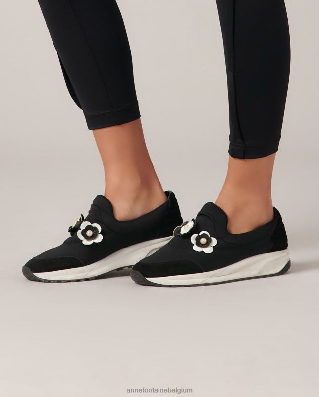 Anne Fontaine vrouwen owell sneaker en sneakers met bloemendetails schoenen zwart wit 06TRT1
