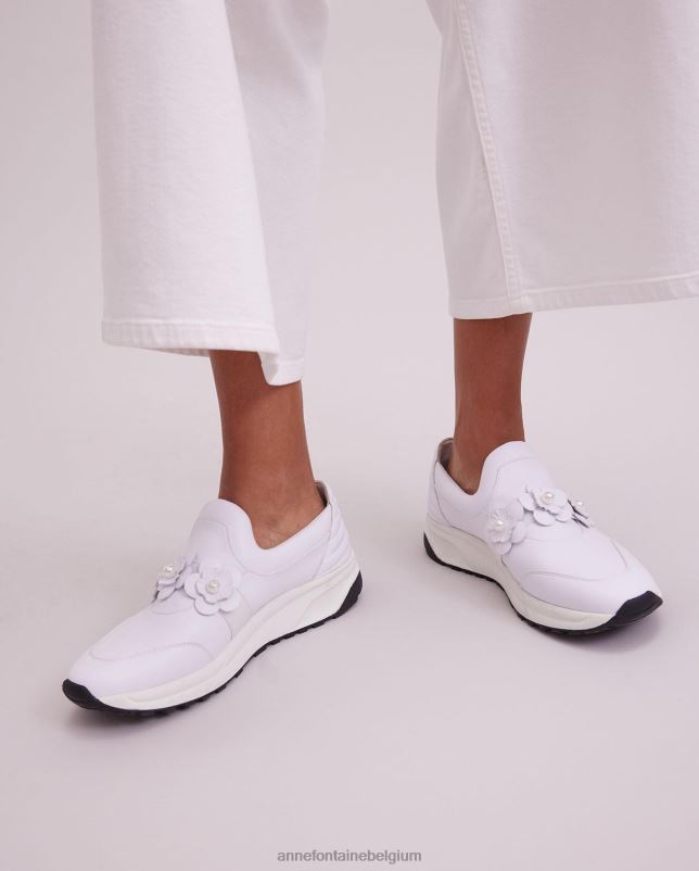 Anne Fontaine vrouwen owell sneaker slip-on sneaker met bloemendetails schoenen wit 06TRT2