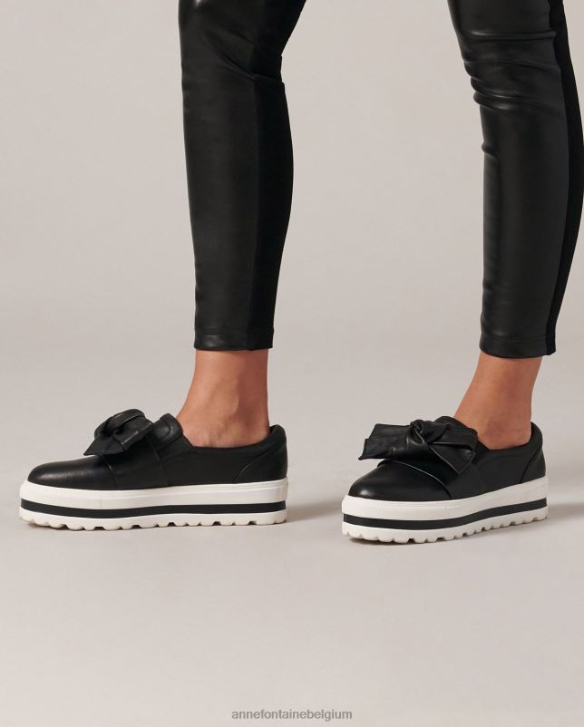 Anne Fontaine vrouwen usko sneaker leren sneakers met afneembare strik schoenen zwart wit 06TRT5