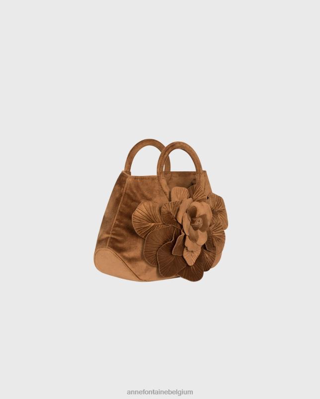 Anne Fontaine vrouwen Scarlett fluwelen handtas Kenmerkende fluwelen handtas in karamel Tassen bloemen 06TRT693