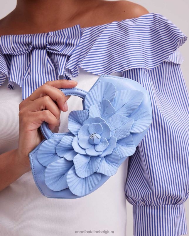 Anne Fontaine vrouwen Scarlett mini-handtas Kenmerkende leren mini-handtas met bloemen in Riviera Tassen blauw 06TRT683
