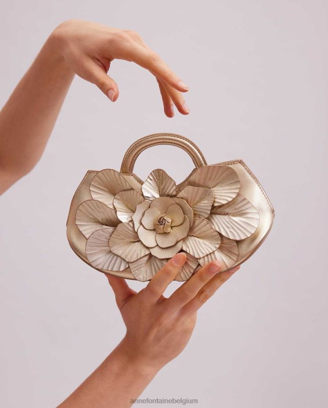 Anne Fontaine vrouwen Scarlett mini handtas kenmerkende leren mini bloemenhandtas Tassen goud 06TRT684
