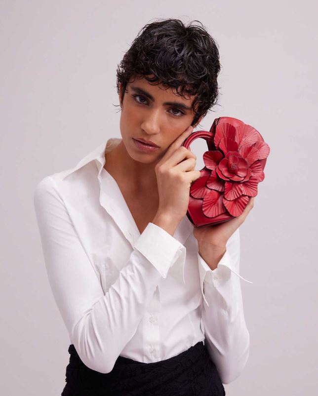 Anne Fontaine vrouwen Scarlett mini handtas kenmerkende leren mini bloemenhandtas Tassen tango rood 06TRT687