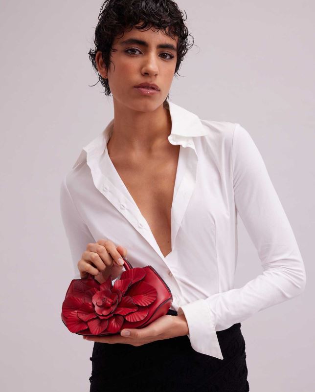 Anne Fontaine vrouwen Scarlett mini handtas kenmerkende leren mini bloemenhandtas Tassen tango rood 06TRT687