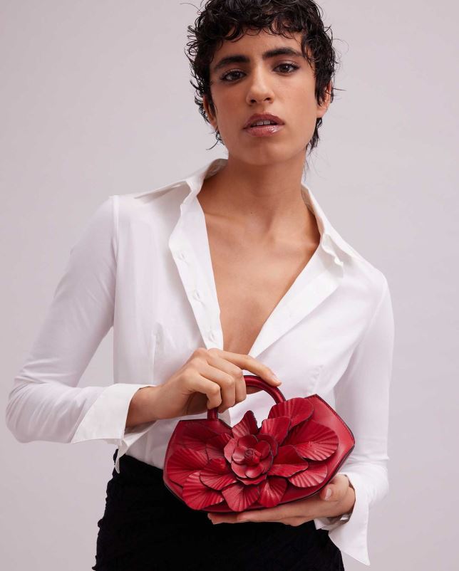 Anne Fontaine vrouwen Scarlett mini handtas kenmerkende leren mini bloemenhandtas Tassen tango rood 06TRT687