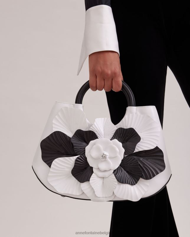 Anne Fontaine vrouwen Scarlett mm handtas kenmerkende bloemenhandtas Tassen zwart wit 06TRT692