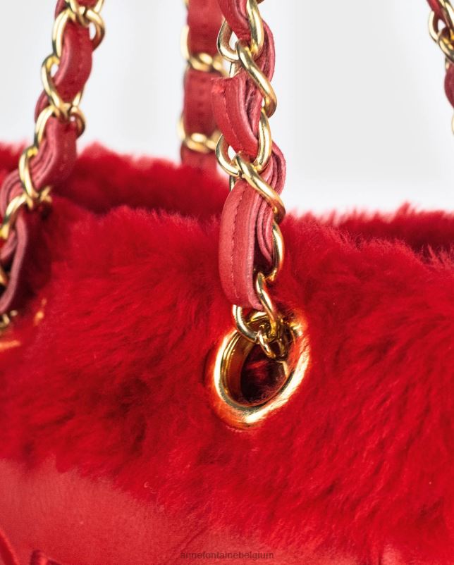 Anne Fontaine vrouwen felix handtas leren schoudertas met bontafwerking en kettingriemen Tassen tango rood 06TRT707